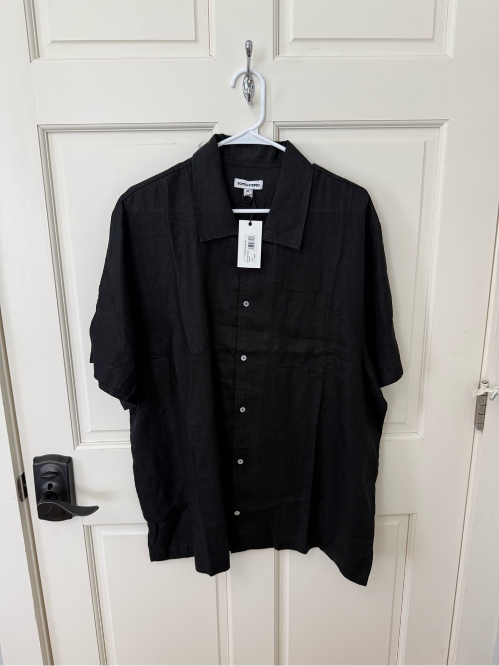 SOLID and Striped Black Short-Sleeve Button-Down Shirt
